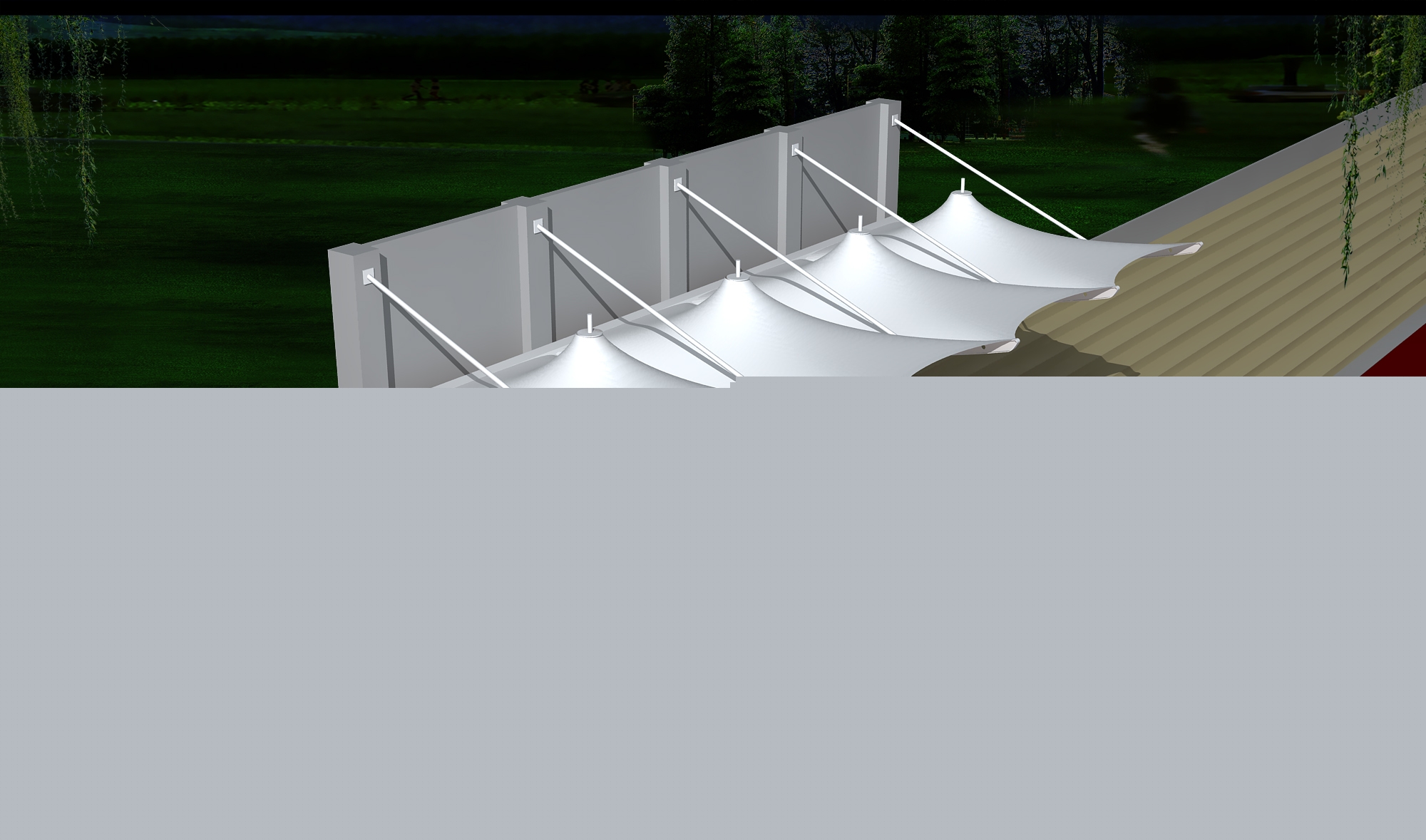 翼城體育公園膜結(jié)構(gòu)【看臺(tái)雨棚】門(mén)球場(chǎng)案例