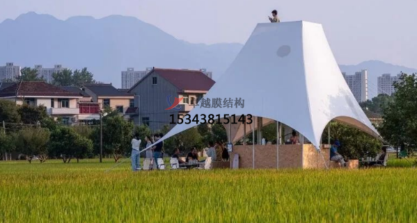 如斯美好！稻田中的張拉膜“塔亭”
